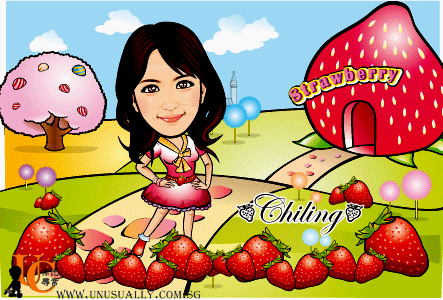 Digital Caricature Drawing - Strawberry Girl Theme